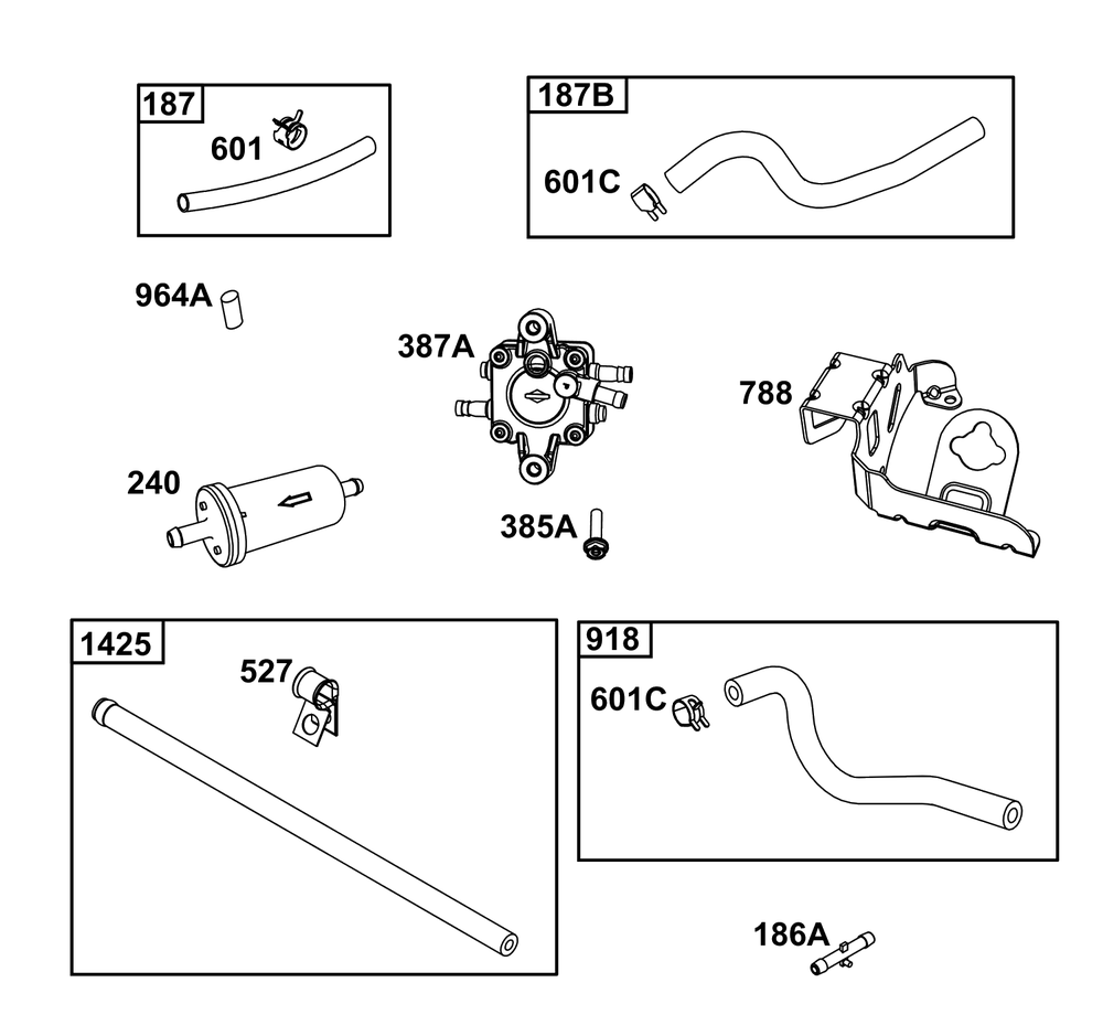 Fuel Supply Group Diagram and Parts List for 611477-1247-J1  Briggs and Stratton Engine